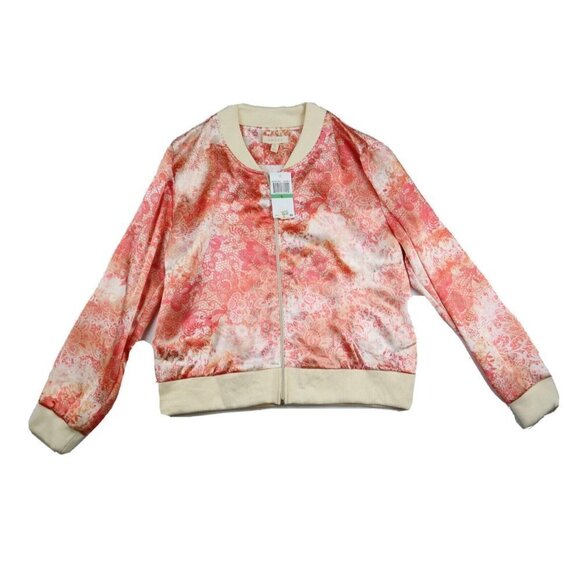 ADIVA - WOMEN'S CORAL PINK & IVORY PRINT SATIN JACKET - SIZE L - NEW - Picture 1 of 4
